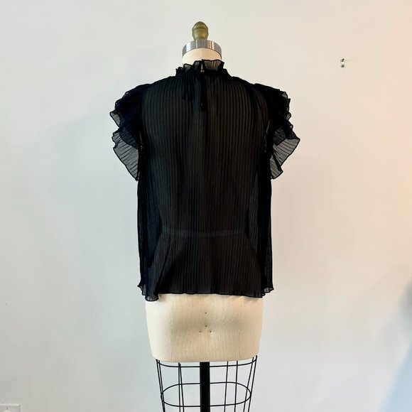 Anthropologie Sheer Pleated Black Top - Picture 2 of 6